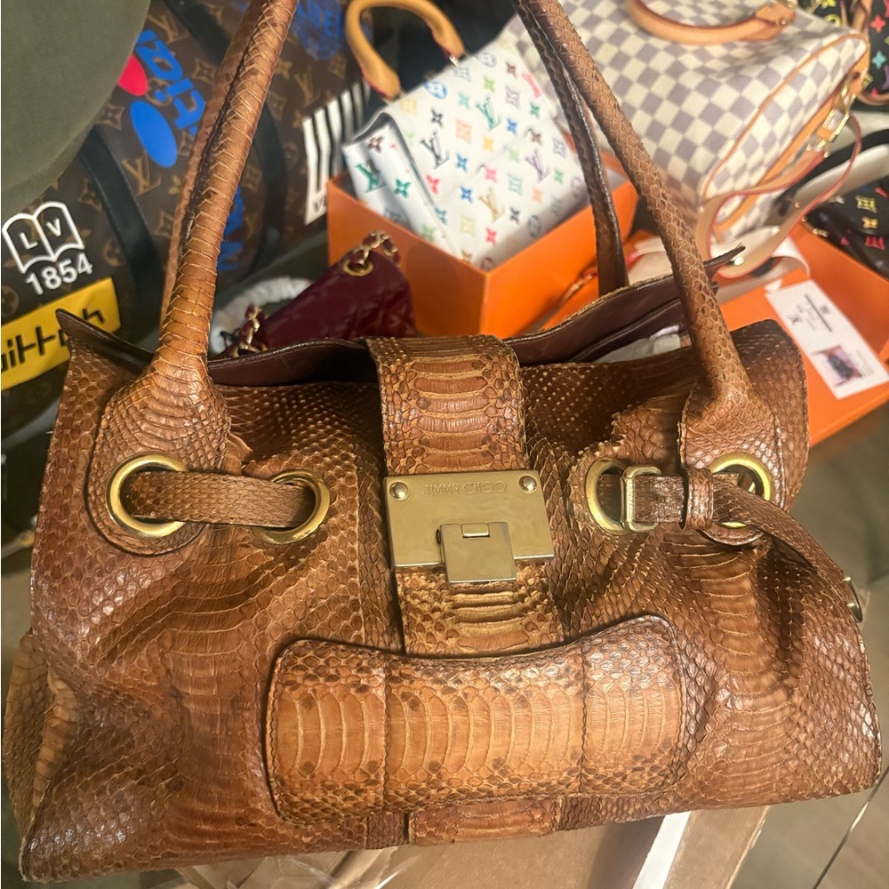 Jimmy Choo Python Leather Hand Bag Excellent Cond… - image 1